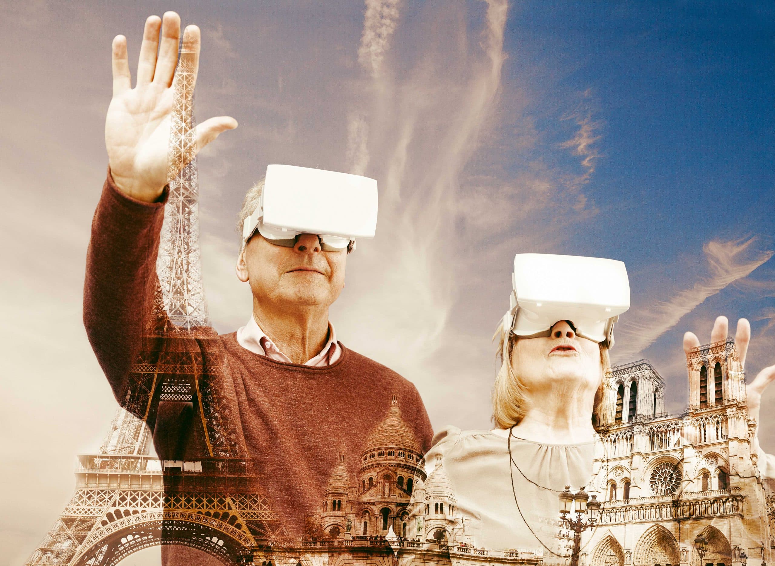 um casal com óculos de realidade virtual