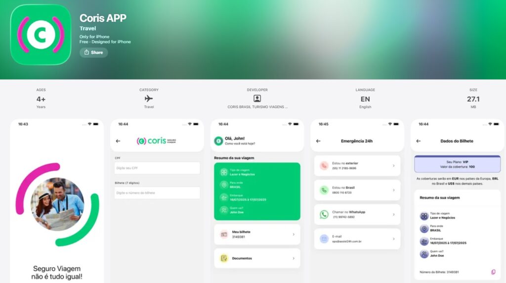como acionar Seguro Viagem no aplicativo Coris - Coris Seguro Viagem