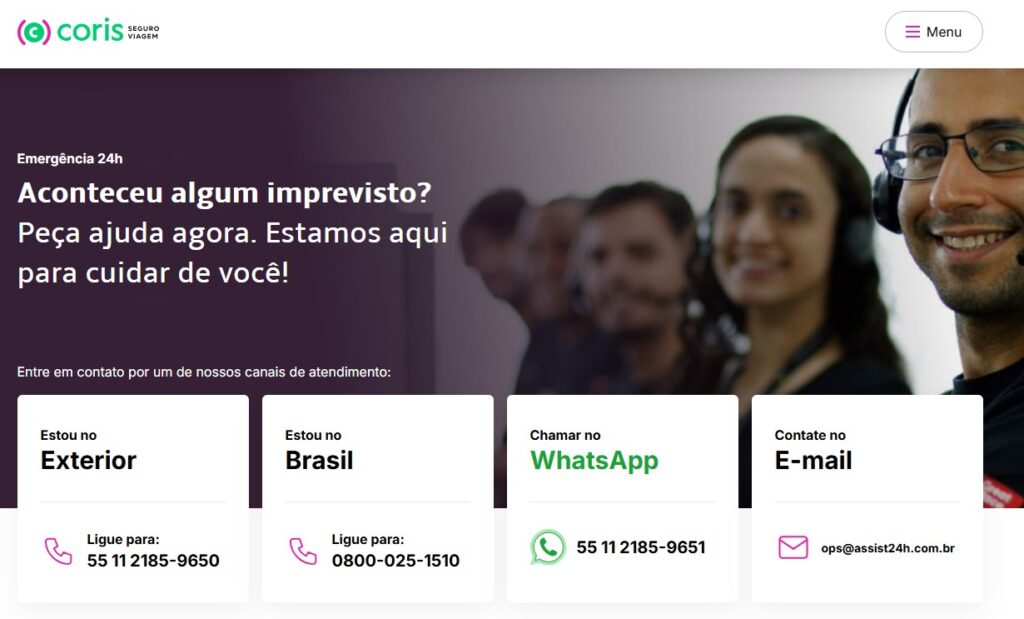 Contatos da Coris Seguro Viagem - Coris