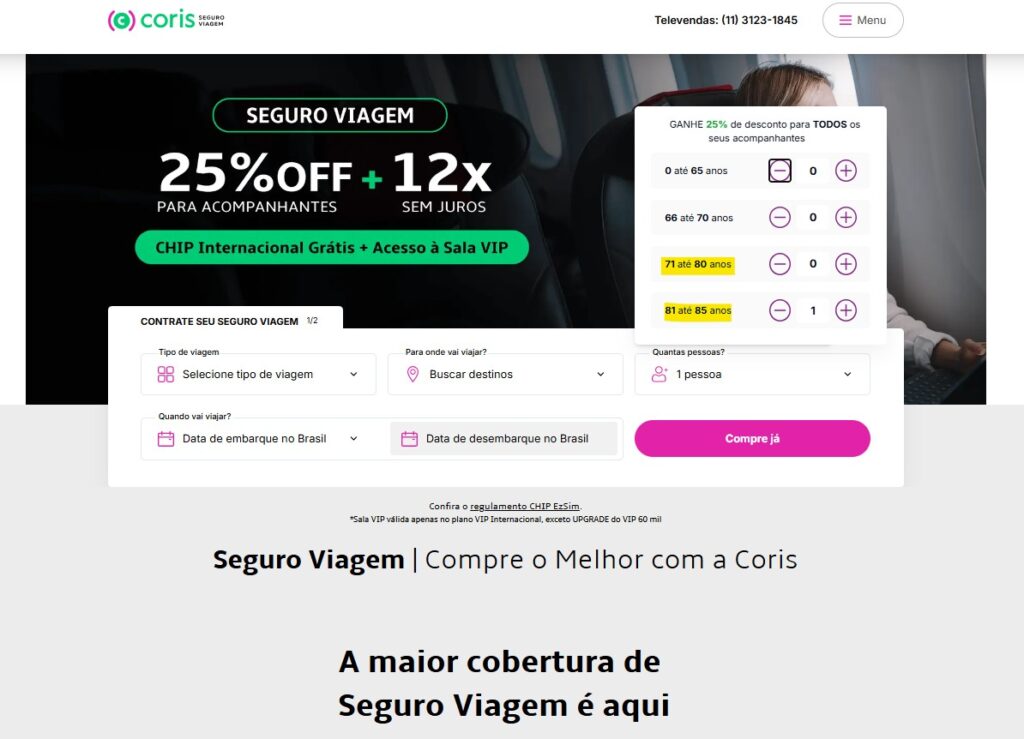 Seguro Viagem acima 80 anos - Coris